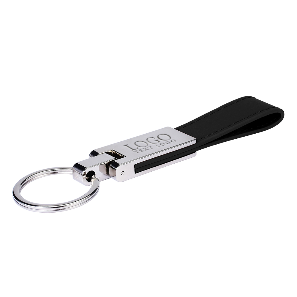 Custom Leather And Silver Keyring Black With Logo